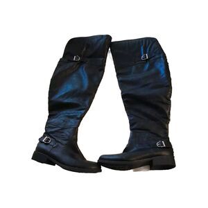 American Rag 7.5 Knee High Black Leather Boots 1/4 Zip Buckles